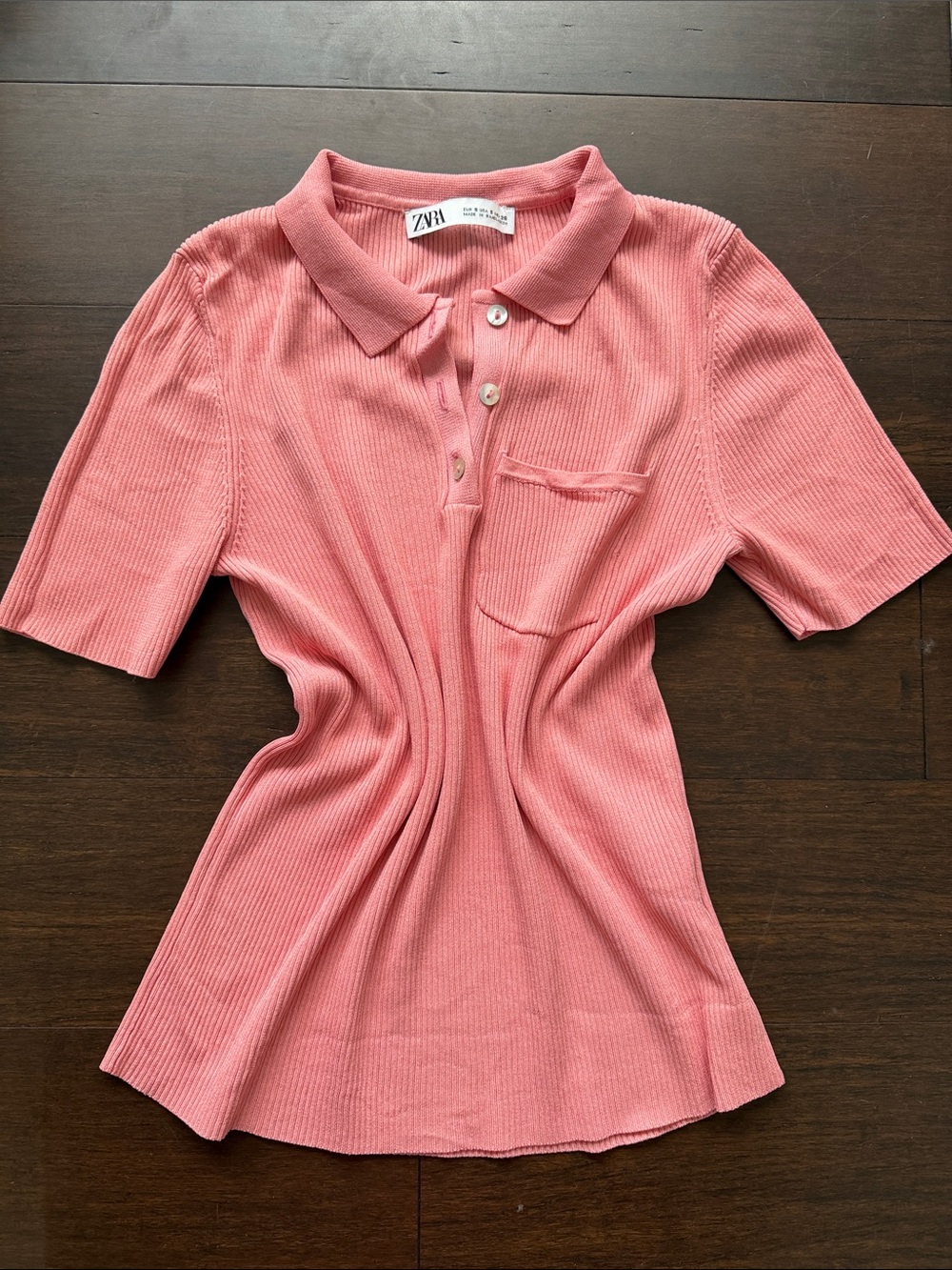 ZARA Short Sleeve Ribbed Polo in Dusty Rose